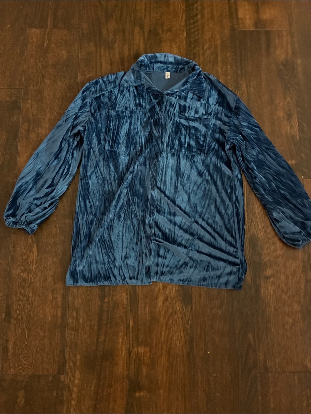 Fashion Nova Blue Crushed Velvet Button-Down Shirt
